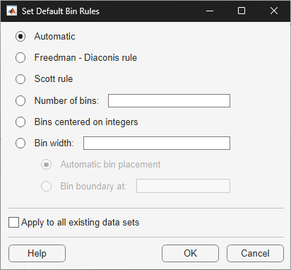 Set Default Bin Rules dialog box
