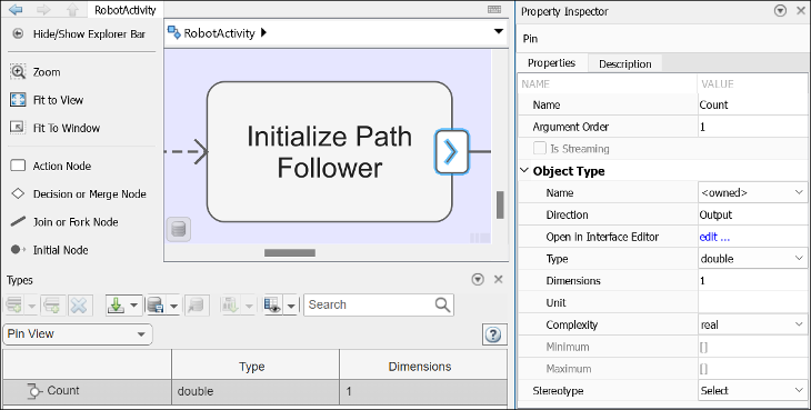 Initialize Path Follower action node with one output pin with an owned type called Count.