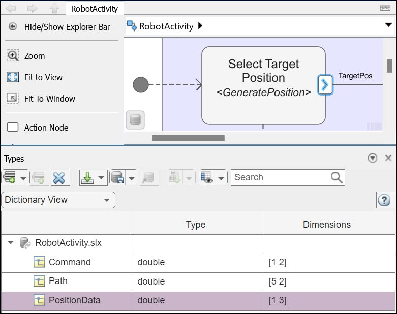 TargetPos associated with scalar PositionData type in the Types Editor.