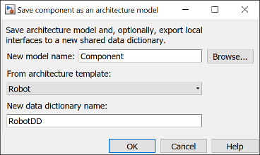 Dialog box to save component as an architecture model
