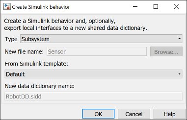 Create Simulink behavior dialog box for a subsystem