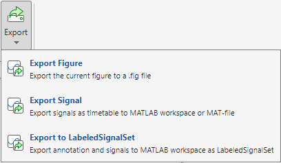Menu to export figure, export signal, and export to labelled signal set