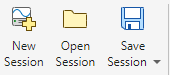 New sessin, open session, and save session icons