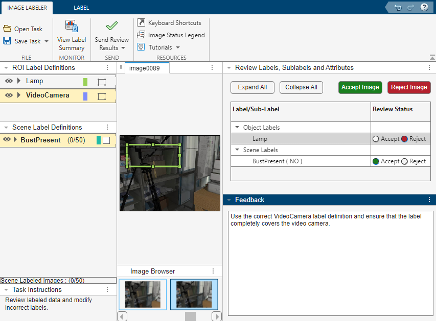 Review task owner interface for rejecting labels.