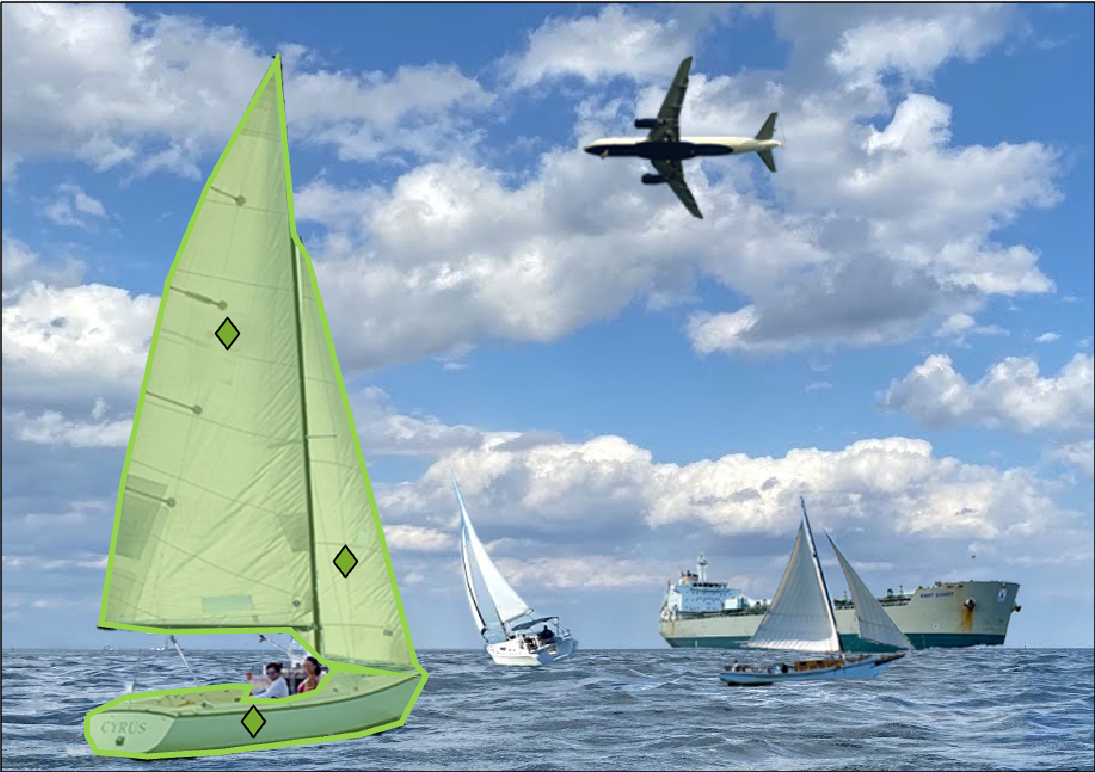 Sailboat polygon label created automatically with three clicks using the Segment Anything tool in Image Labeler.